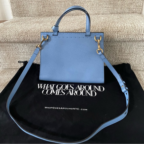 Gucci Marmont Top Handle Blue Pebbled Calfskin Leather Crossbody Satchel Handbag - Picture 2 of 10